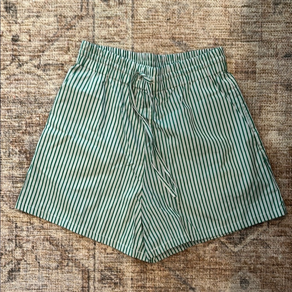 H&M Green and White Striped Shorts
